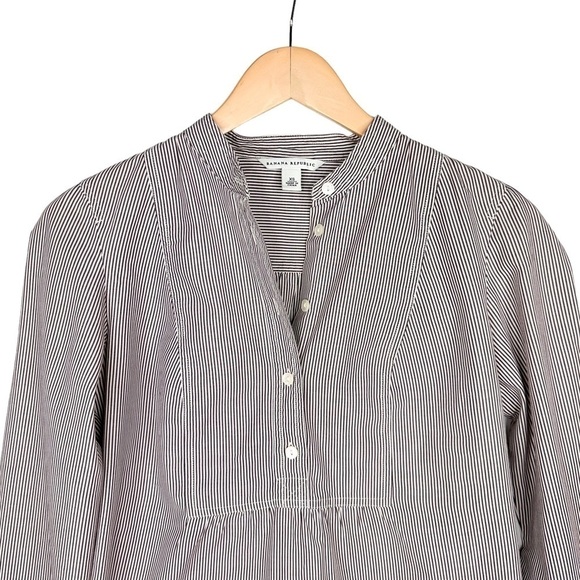 Banana Republic brown white stripe tunic blouse top long sleeve buttons XS - Picture 8 of 16